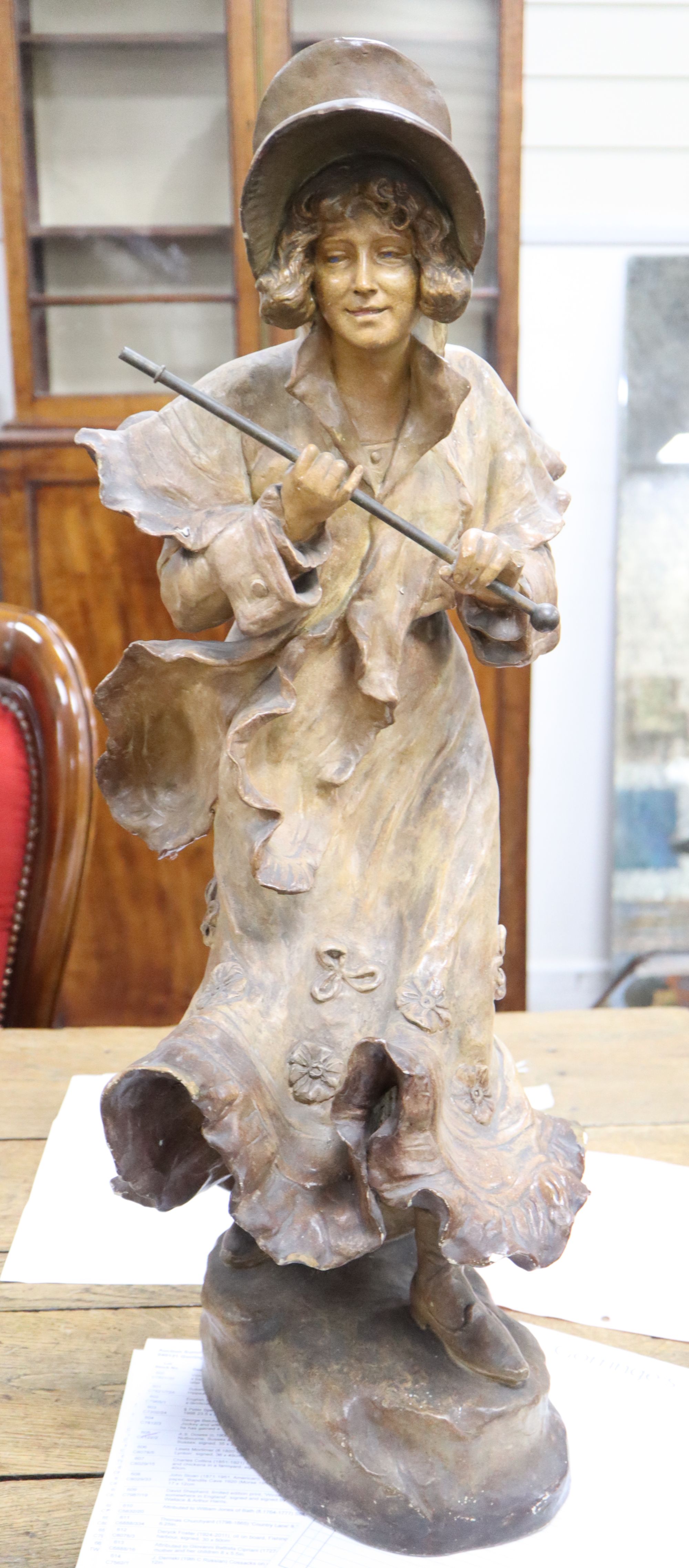 A large Goldscheider cold painted pottery figure of a lady, height 74cm
